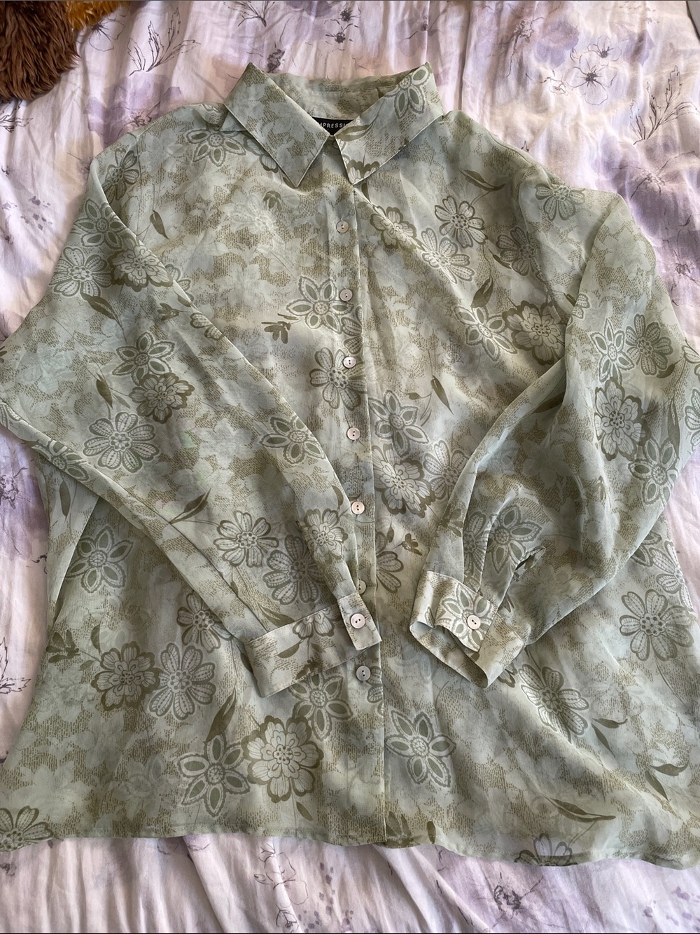 Impressions Sage Green Floral Button-Down Shirt